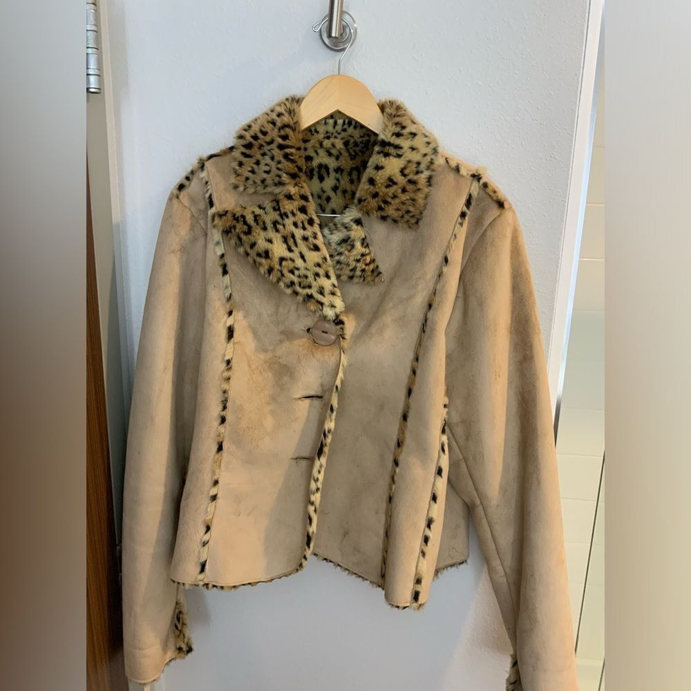 Lisa International Faux Fur Suede jacket leopard